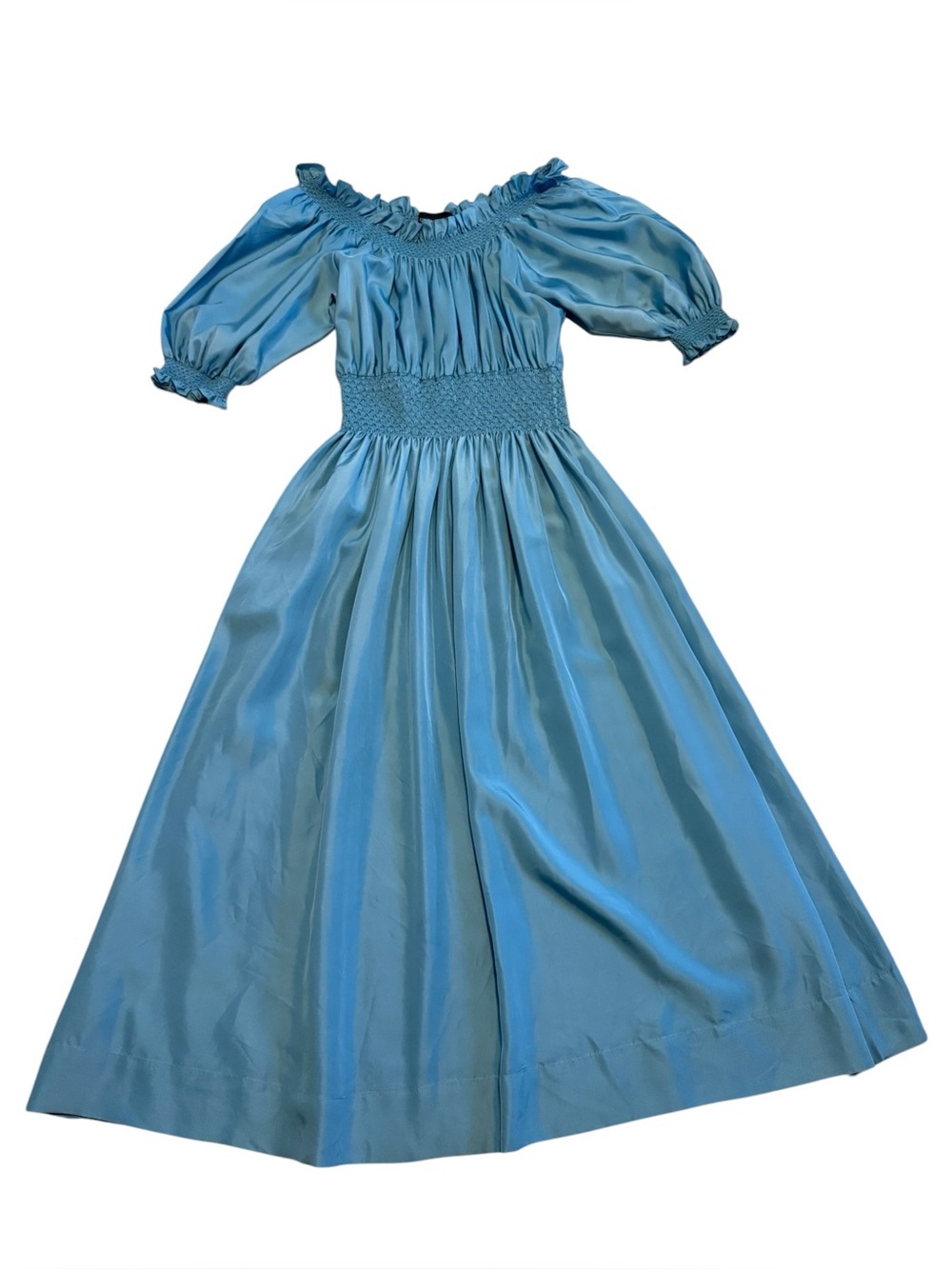 Cynthia Rowley Off the Shoulder Stunning Blue Silk Maxi Dress, Pockets, Size XS